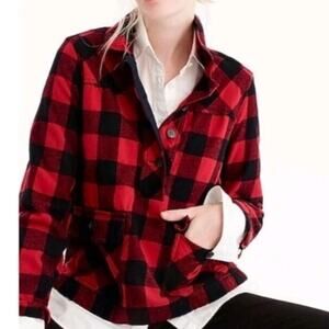 J. Crew Buffalo Plaid Wool Blend Pullover Top Red Black Flannel Shacket Medium